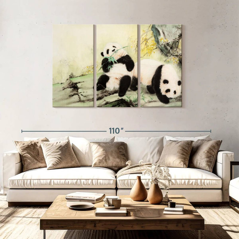 Brampt, charmants pandas chinois, H 48 po x l 74 po