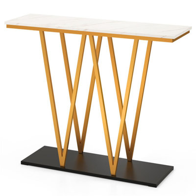 40 Inch Console Table Faux Marble Top W-Shaped Metal Frame Entryway Hallway Living Room