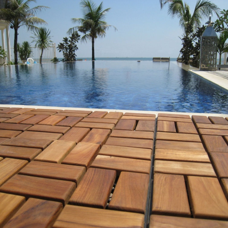 Zig Zag Square 11.8" x 11.8" Teak Wood Interlocking Deck Tile
