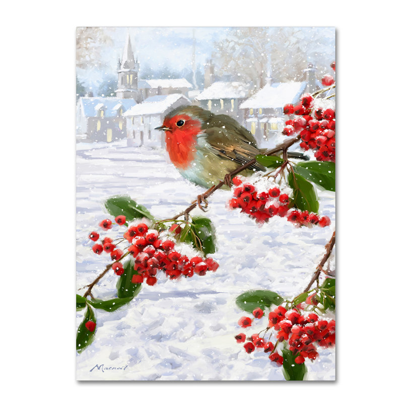 Armand «Robin on Berries», reproduction sur toile, H 19 po x l 14 po x P 2 po