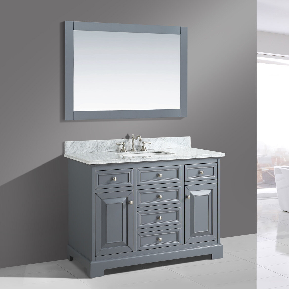 Lark Manor Defoe 48'' Single Bathroom Vanity with Marble Top with ...