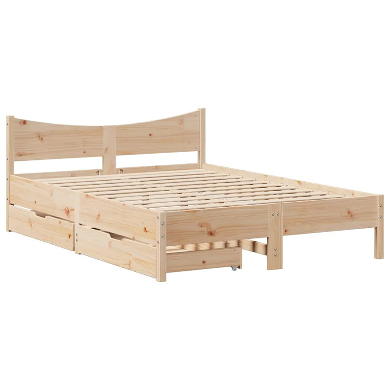 Solid Wood Bed, European Double (140 x 200cm), White