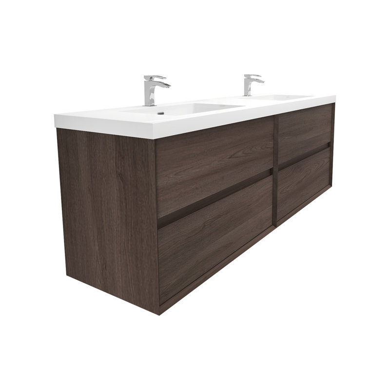 Freidin 70.8'' Double Bathroom Vanity with Acrylic Top, Red Oak