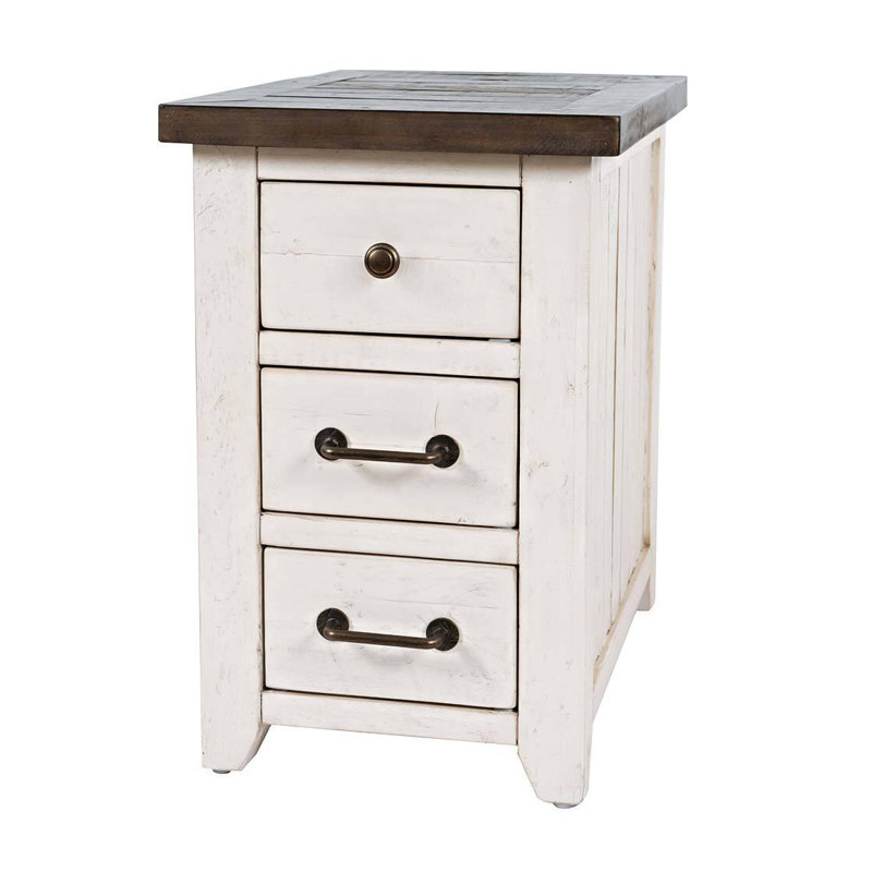 Solid Wood 3 - Drawer End Table and Built-In Outlets