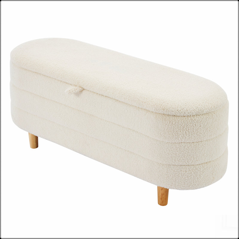 Élégant repose-pieds de rangement en tissu Sherpa rembourré avec pieds en bois, banc de rangement