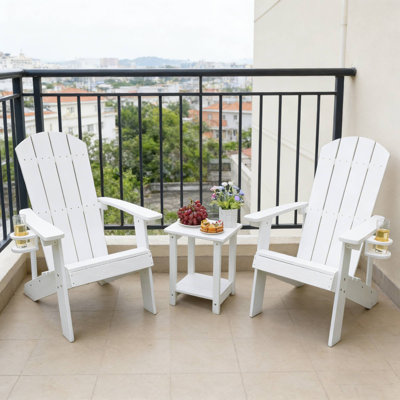  Ensemble de chaises d'extérieur 2 pièces Adirondack, chaises de patio résistantes aux intempéries avec porte-gobelets, blanc