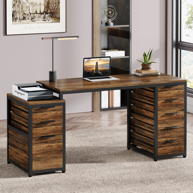 63" Computer Desk With File Cabinet And Drawers