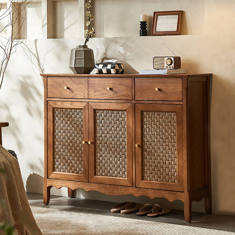 Armoire d'appoint multifonctionnelle en rotin rétro tissé