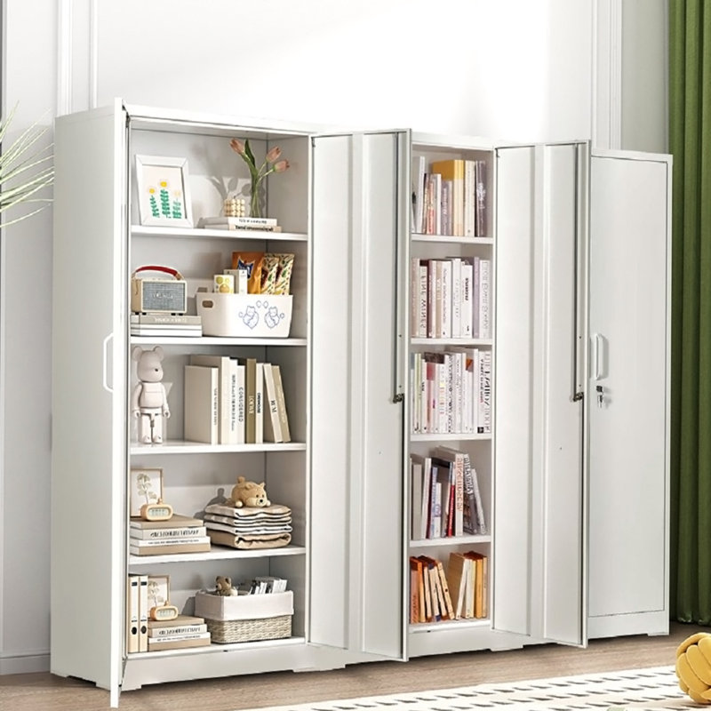 Armoire de rangement en métal robuste avec portes verrouillables et 4 tablettes réglables pour le garage, le bureau ou l'entrepôt.