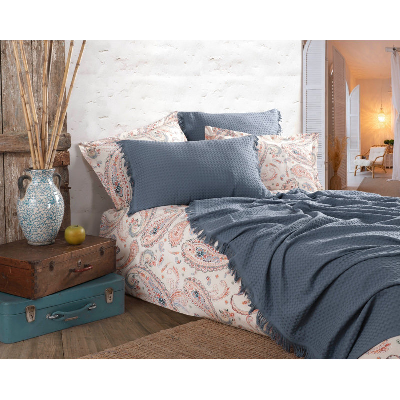 Ensemble de courtepointe 100% coton 2 pièces Jubilee, Bleu / orange / rouge