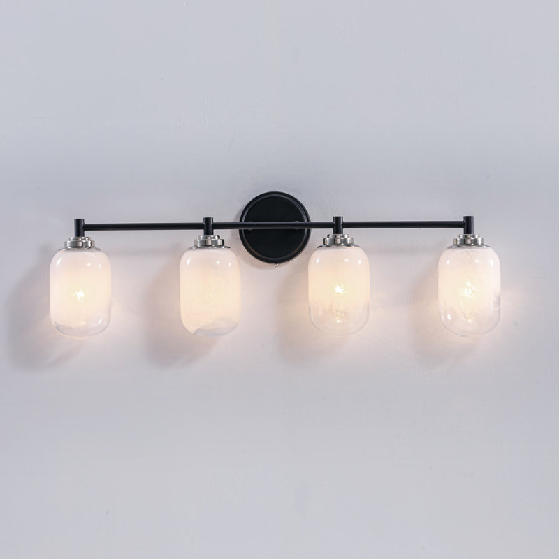 Vidalite Seren 4-Light Matte Black Wall Sconce Light with Handmade Glass Shades, Modern Style Wall Lamp with Rotatable Lights