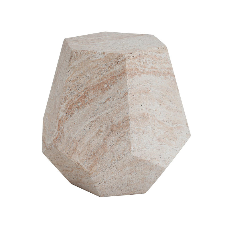 Table d'appoint extérieure / intérieure en béton léger, table d'appoint hexagonale ronde en travertin