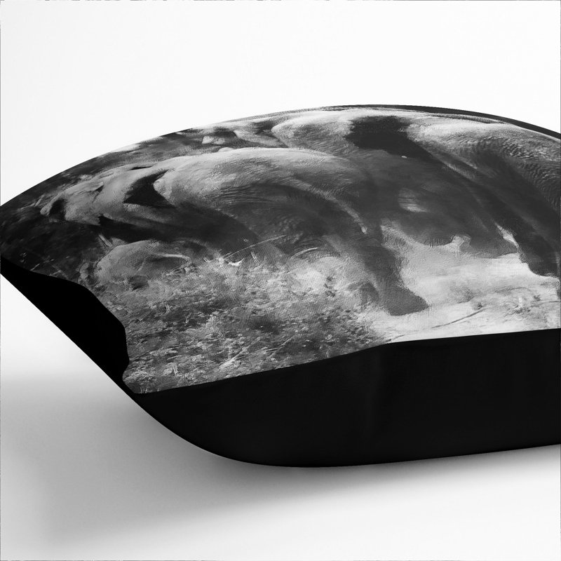 Herd Of Elephants Painting Square Throw Cushion, Black, 40cm H x 40cm W x 15cm D