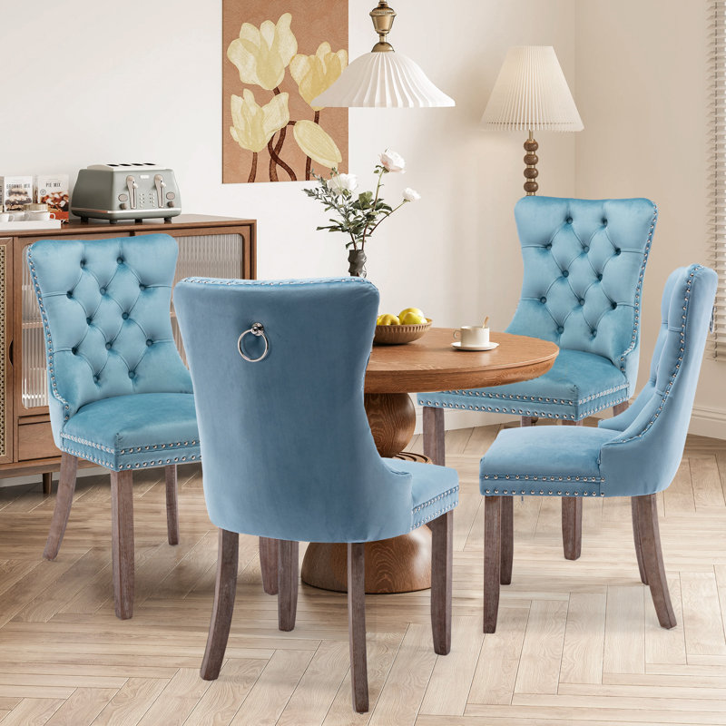 Chaise de salle à manger Kenta, Bleu clair, Brun foncé