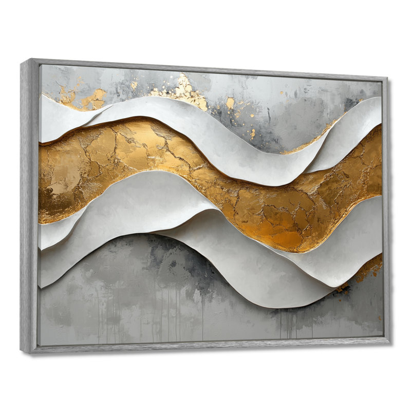 Almonte II - Abstract Large Wall Art, Argent argent, H 12 po x l 20 po, Cadre flottant