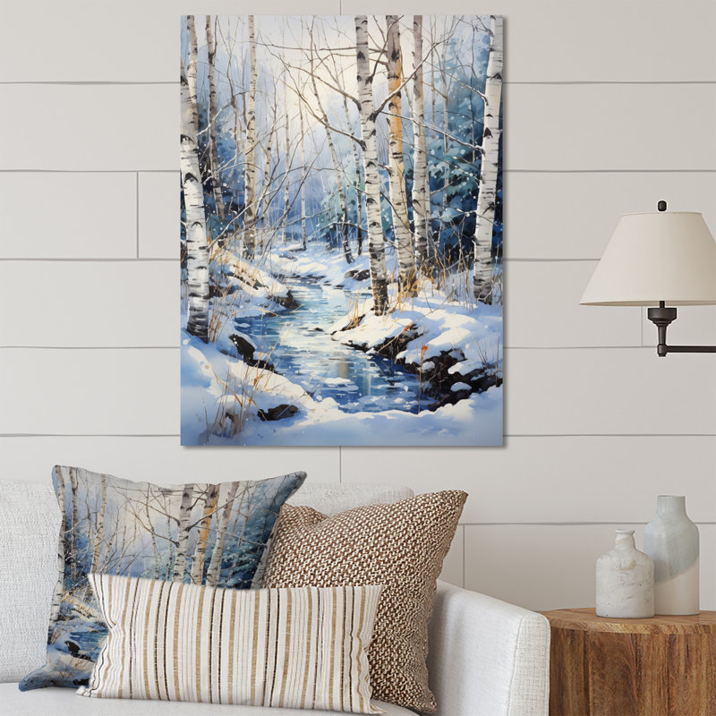 Birch Woods Winter Moonrise I - Décoration murale florale en métal, H 44 po x l 34 po
