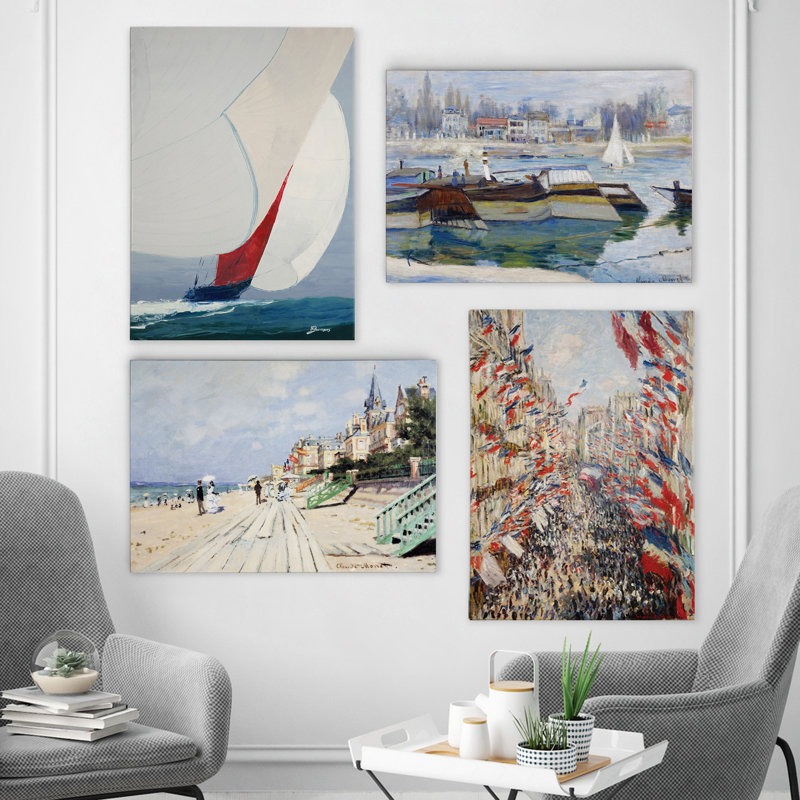 Vintage Coastal - ensemble de 4 reproductions sur toiles tendues, H 32 po x l 96 po x P 1 po