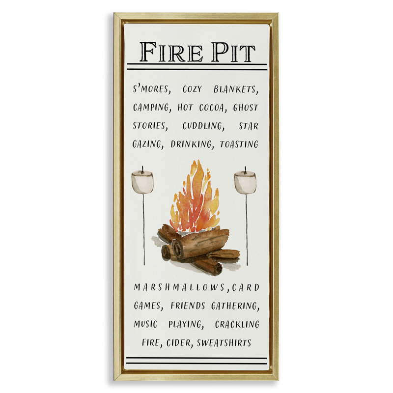 "Fire Fire & Marshmallows", art mural encadré flottant par Corrine Rose Designs, Cadre flottant métallique doré