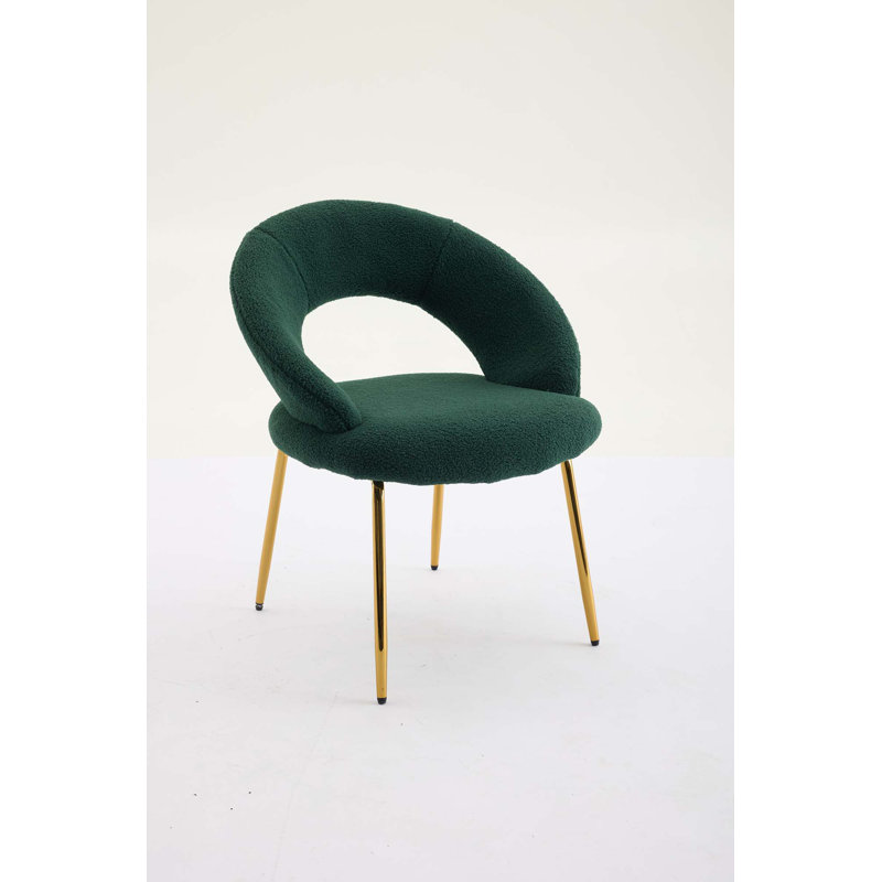 Ensemble de 1 chaises de salle à manger en tissu Teddy avec dossier incurvé et pieds en métal pour la cuisine ou la salle à manger