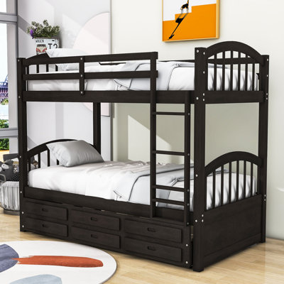 Desseray Kids Twin Over Twin 3 Drawers Wood Bunk Bed with Twin Size Trundle -  Harriet Bee, CF48992DF8D946FD9D9A470218AA42A9