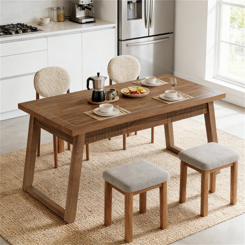 Table de salle à manger rectangulaire en bois massif avec tiroir de rangement | Idée de cadeau