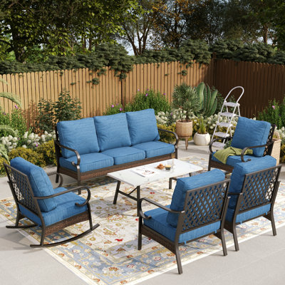 7 - Person Outdoor Patio Conversation Set With Rocking Lounge Chairs