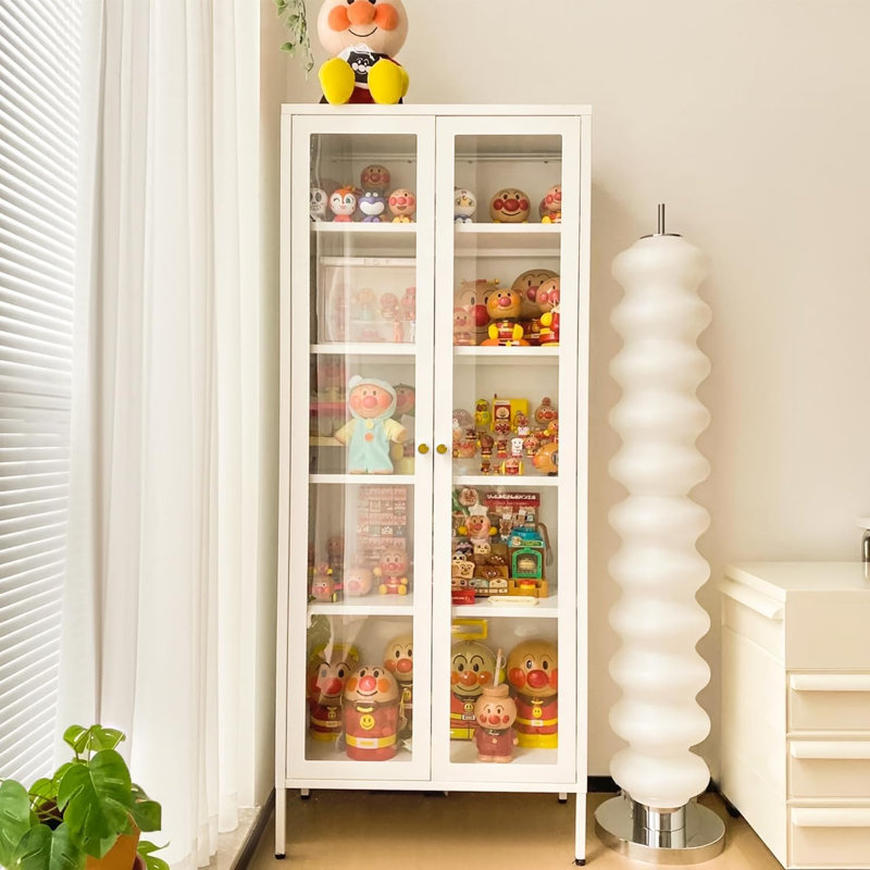 Dalziel 27.6'' Wide 4 - Shelf Storage Cabinet with Glass Doors, White