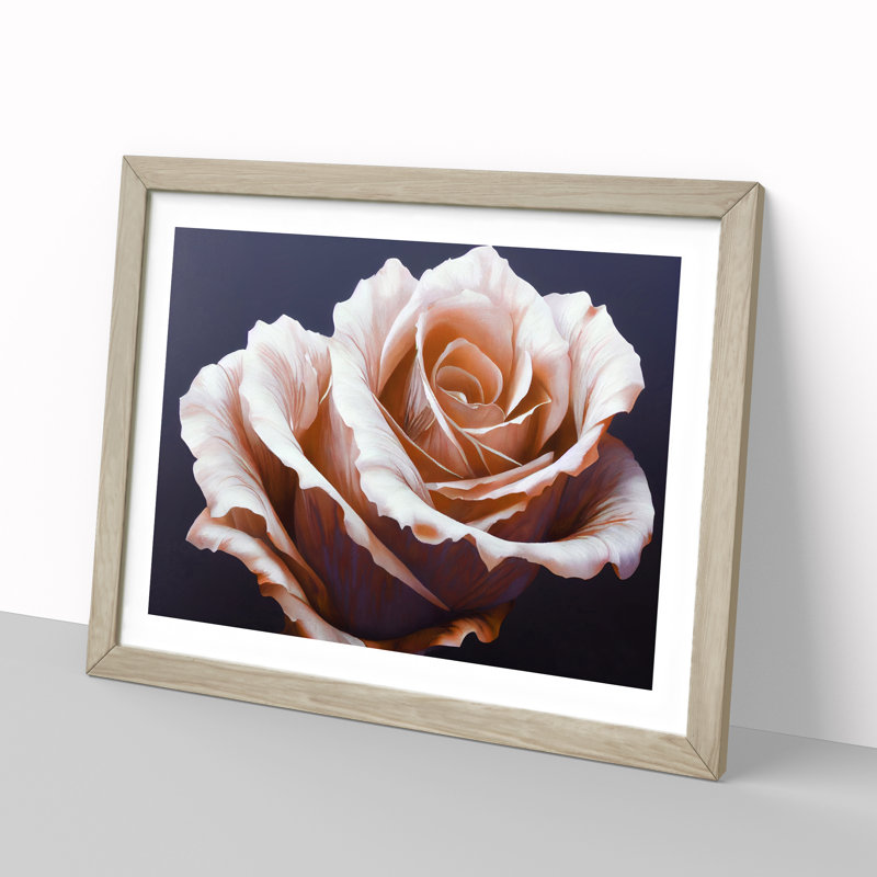 Elegant Rose Flower - Single Picture Frame Print, 46cm H x 64cm W x 2cm D, Oak