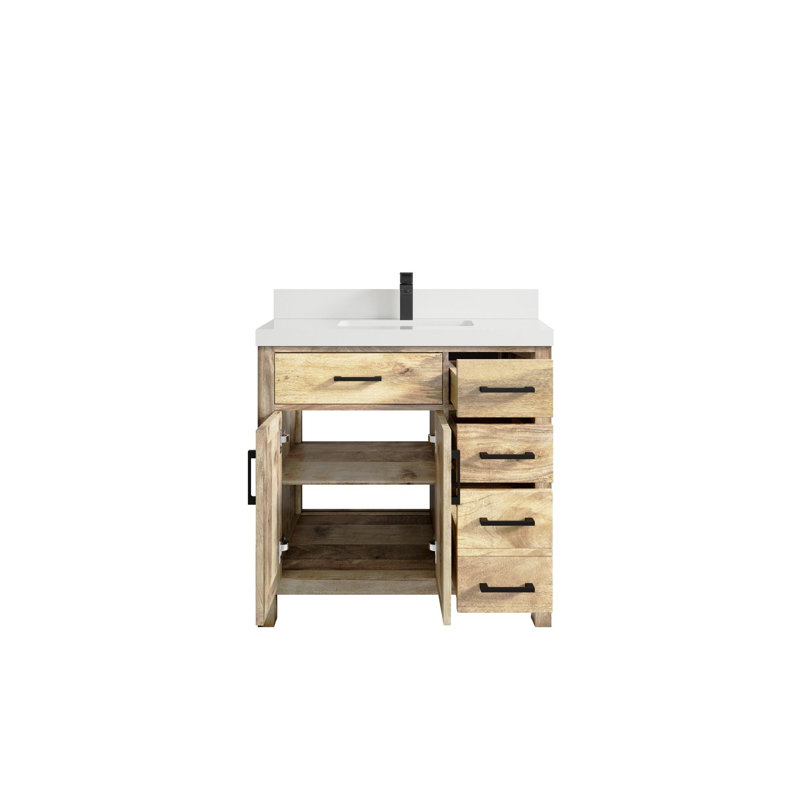 Meuble-lavabo simple 36 po avec plateau en quartz Malibu Mango, Blanc