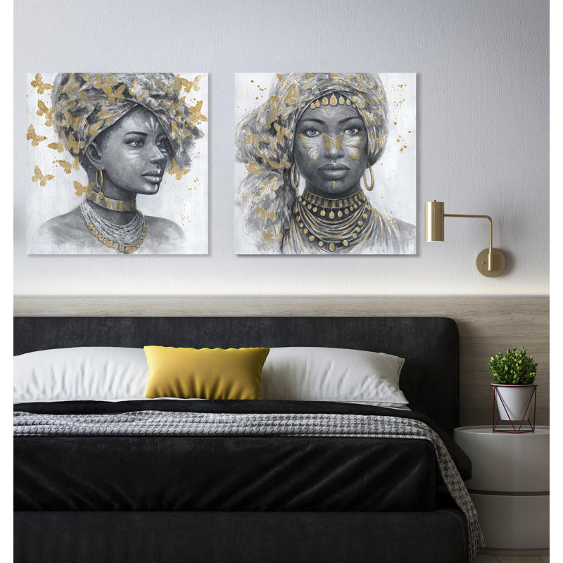 Golden Butterflies - 2 Piece Wrapped Canvas Print