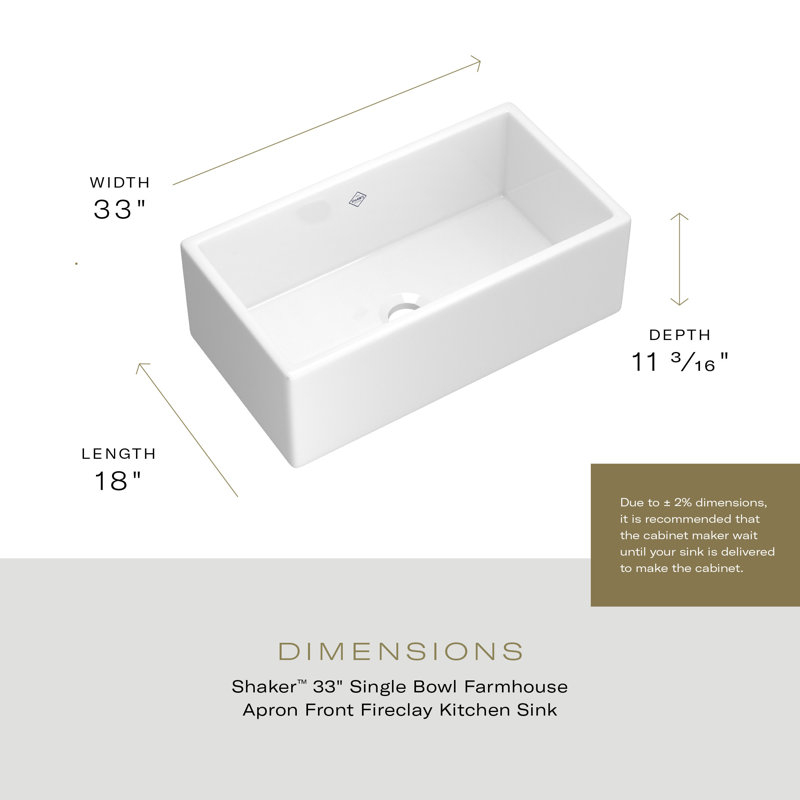 Shaker™ Front Fireclay 33" L x 18" W Farmhouse Kitchen Sink, White