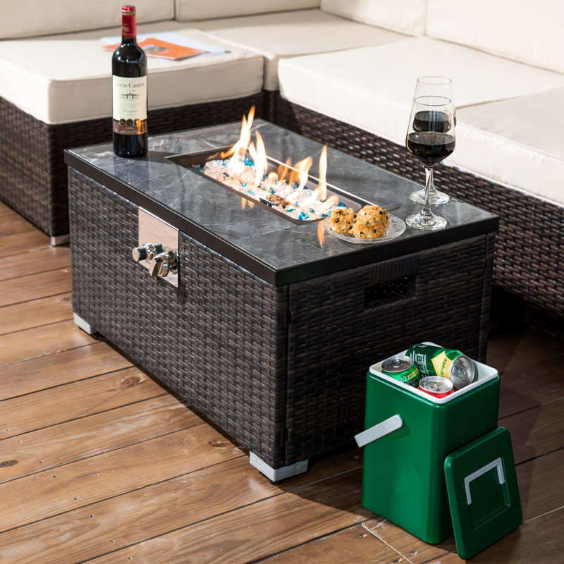 Table de foyer d'extérieur au propane avec couvercle et plateau en céramique brun foncé 32 pouces 40000BTU