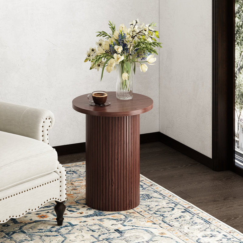 Ansel 22" Tall Pedestal Wood Round End Table, Brown
