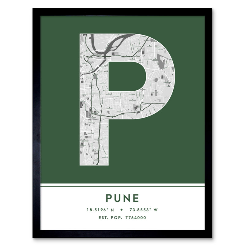 Pune City Map Pune India City Map - Single Picture Frame Typography