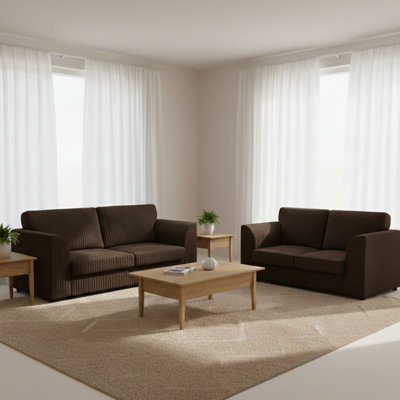 Soft Fabric Jumbo Cord 3 and 2 Seater Upholstered High Back Cushion Living Room Sets