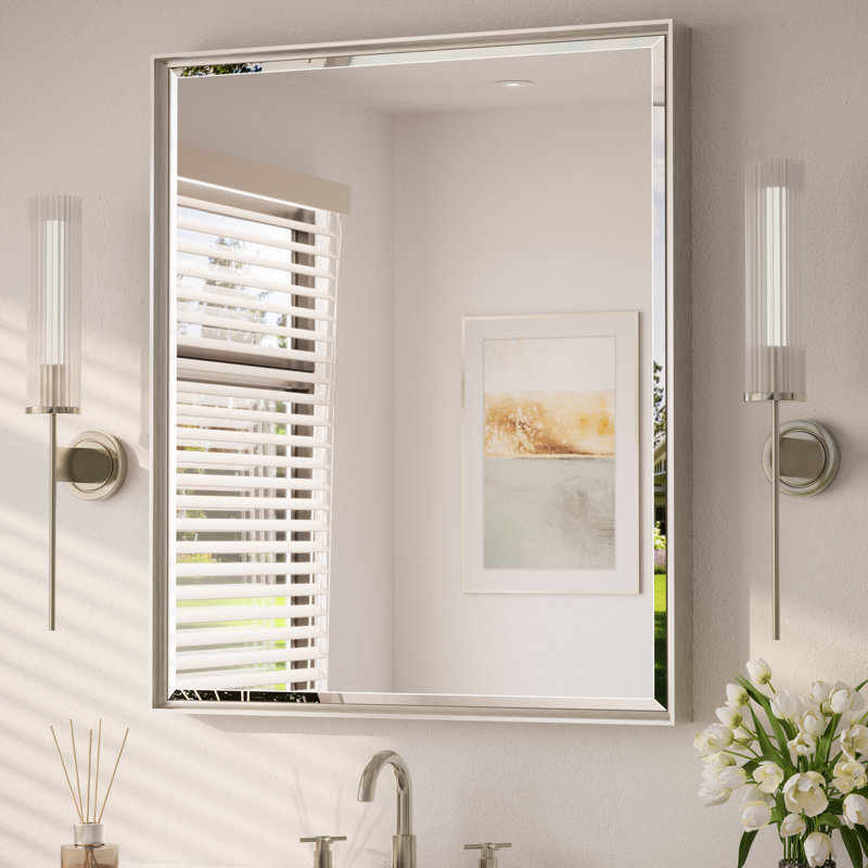 Areiona Beveled Bathroom Accent Vanity Mirror, 30" x 36", Brushed Nickel