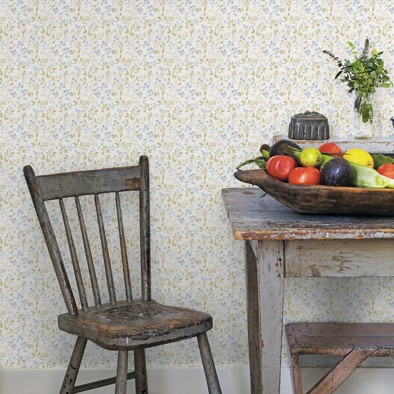 Wendi Spring Leaf Trail 10m X 53cm Wallpaper Roll, Blue/Green