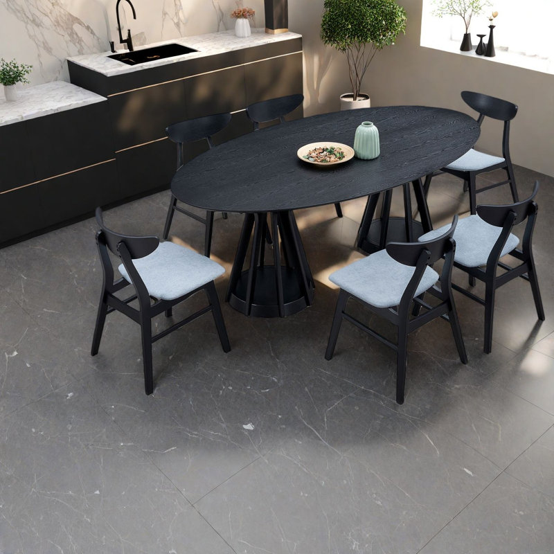Ensemble de table de salle à manger robuste et moderne, en bois massif et en bois aggloméré, idéal pour les grandes cuisines et les salles à manger