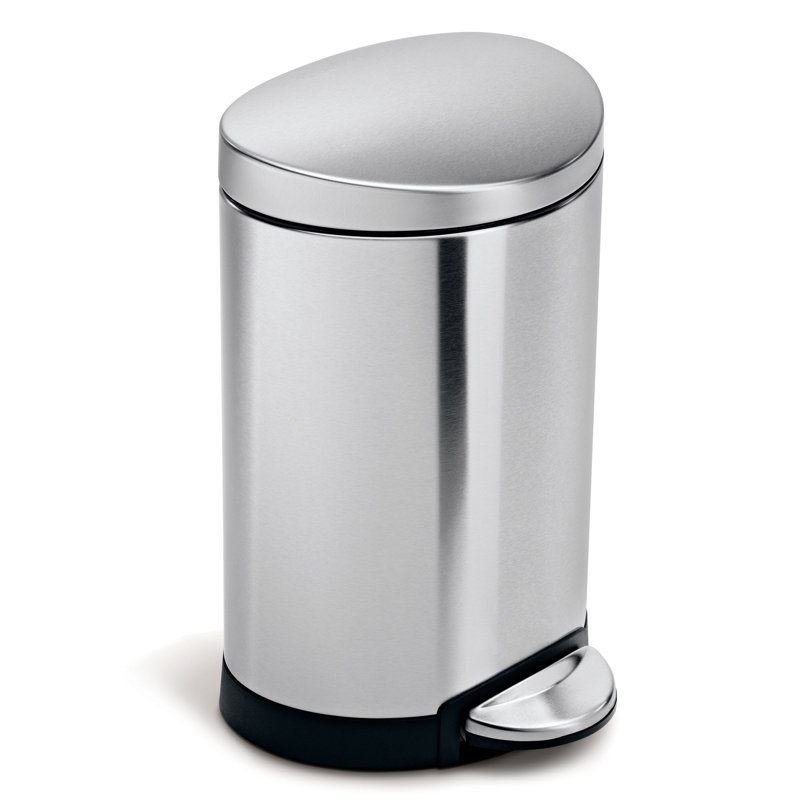 Simplehuman 6L Semi-Round Bathroom Pedal Bin, Brushed Stainless Steel