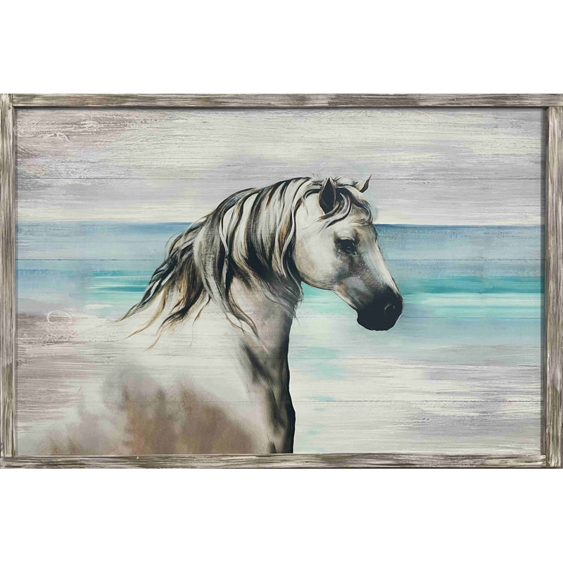 " Long-Maned White Horse ", 24" H x 36" W x 1.5" D