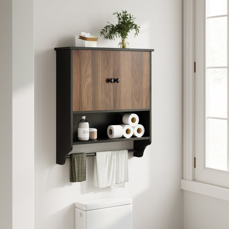 MDF Wall Bathroom Cabinet, Matte Black/Brown