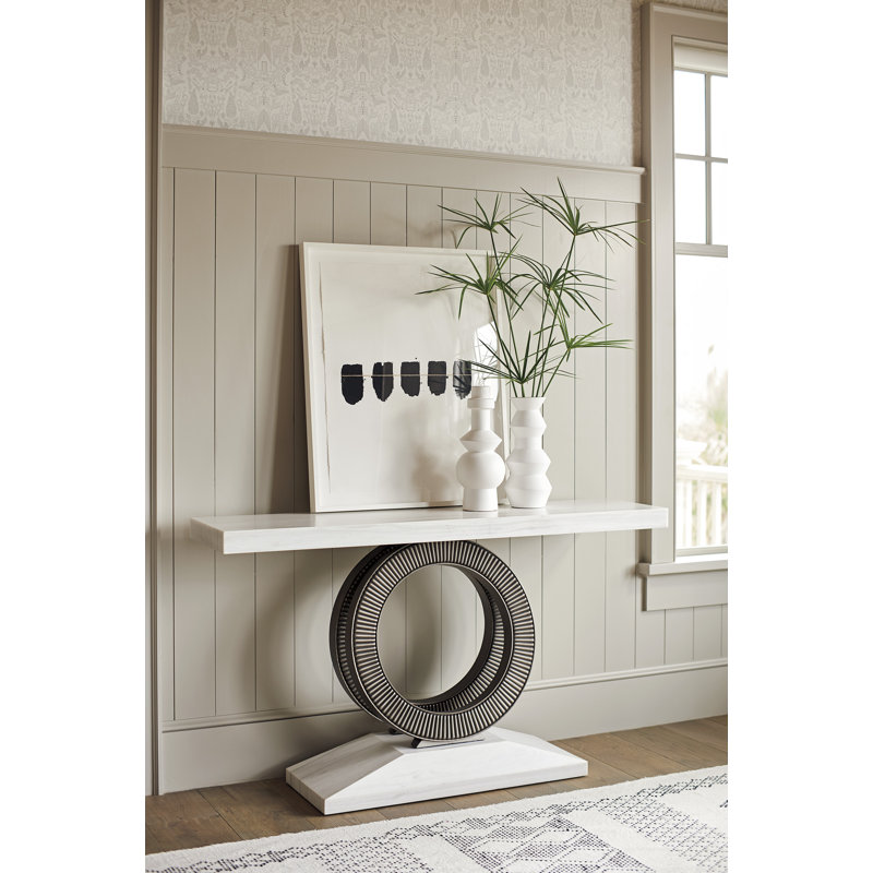 White Mahogany and Stone Transitional Console Table