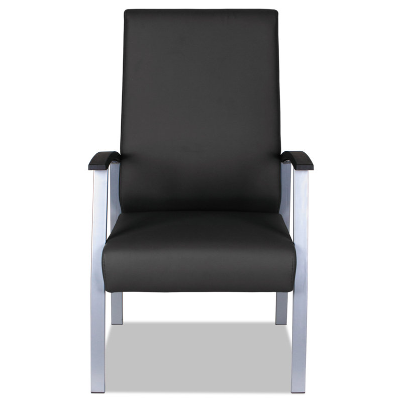 High-Back Black Metal Guest Chair with Fixed Arms