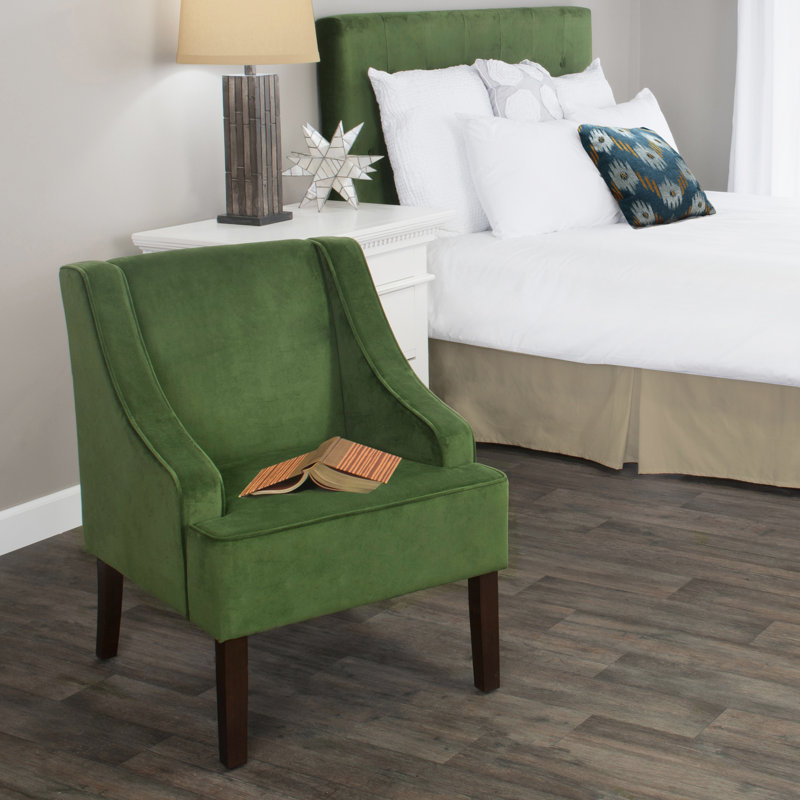 Fauteuil d'appoint incurvé Daryann, Velours performance vert forêt Bella