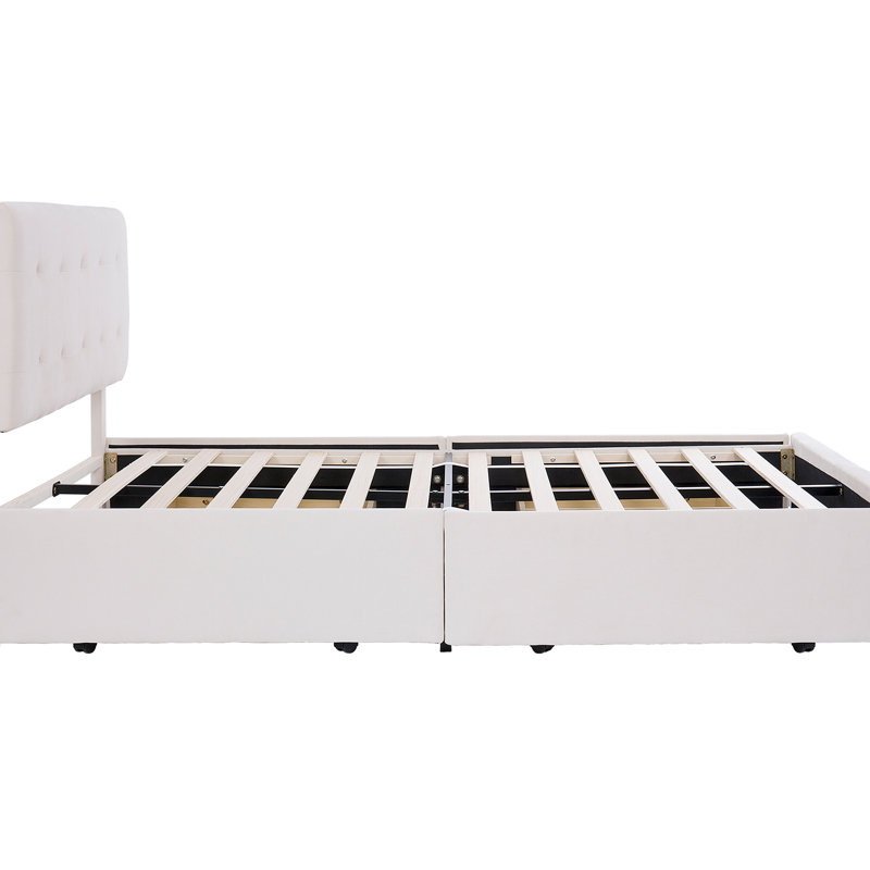 Yvoire Upholstered Storage Bed, Light Beige, European Double (140 x 200cm)