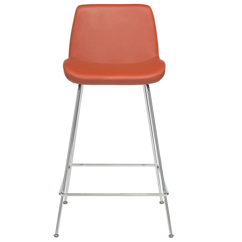 Tabouret de bar et de comptoir Jabreya, Tabouret de comptoir (siège d'une hauteur de 25 p, Chrome chrome, Terracotta