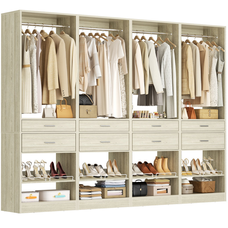 Armoire autoportante l 98 po avec tringle et tiroir, H 80 po x l 98 po x P 15,8 po, Bois blanc