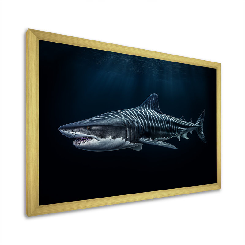 " Tiger Shark Territory II ", 34" H x 44" W x 1.5" D, Gold Single Picture Framed