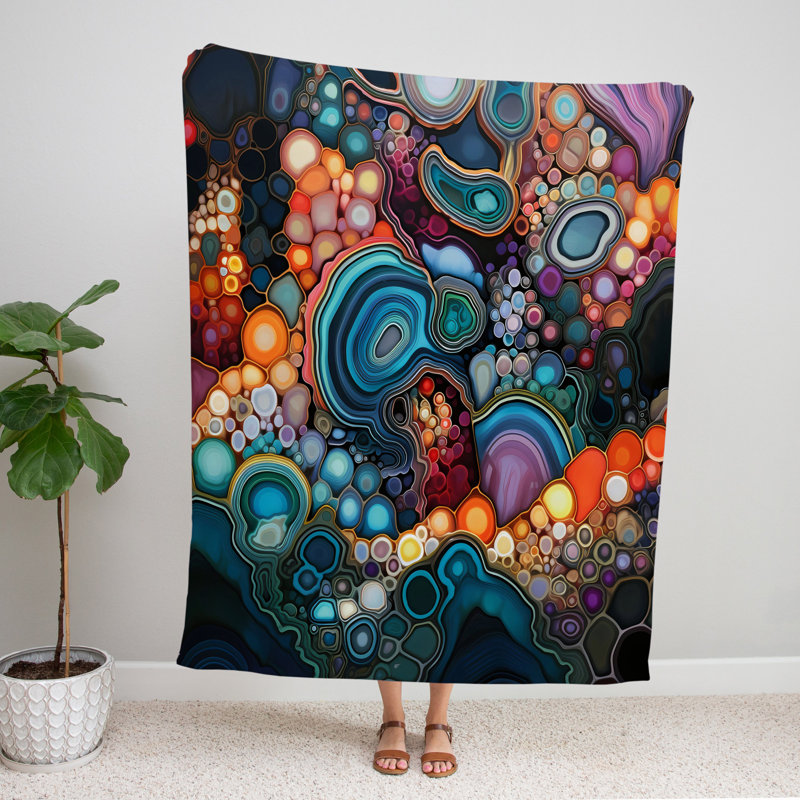 Throw Blanket, 68" W x 80" L, Abstract, Blue/Black/Purple/Orange