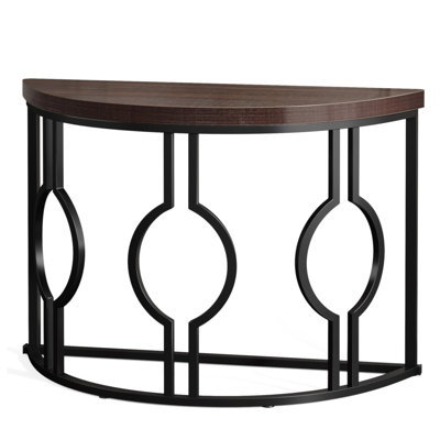 Half Moon Console Table For Entryway, 43 Inch Industrial Semi Circle Sofa Table With Geometric Base, Wood Accent Table For Living Room, Hallway, Foyer, Entrance, Rustic Brown